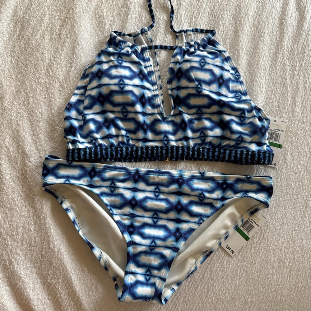 Michael Kors Blue Geometric Kids Bikini